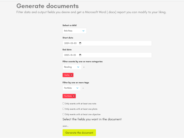 reporting form interface