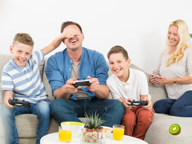 homeschool family playing video game